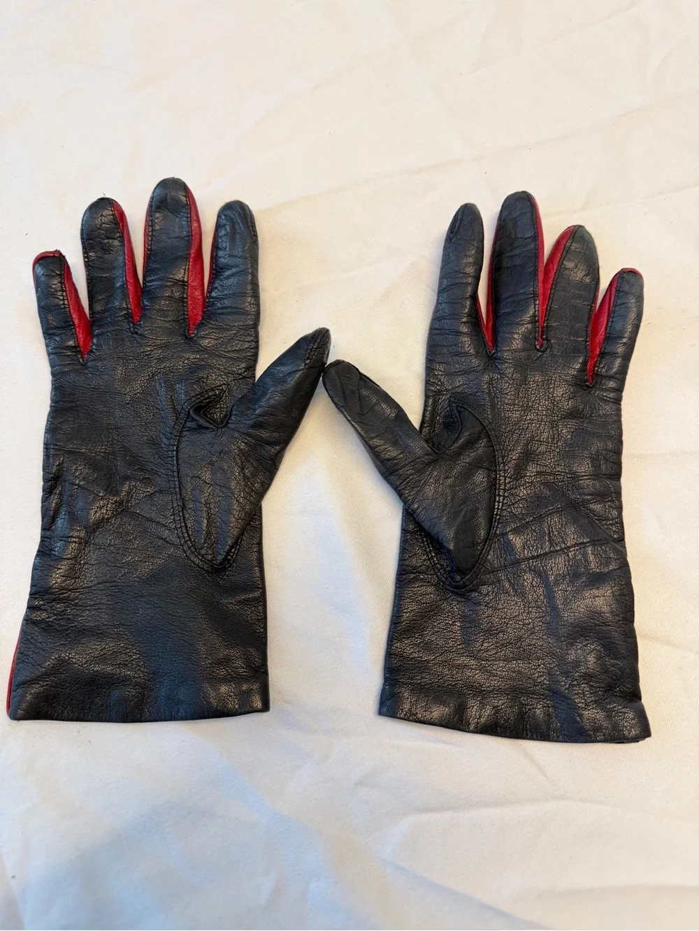 Vintage Nordstrom Made in Italy Black and Red Leather Lined and Button Gloves